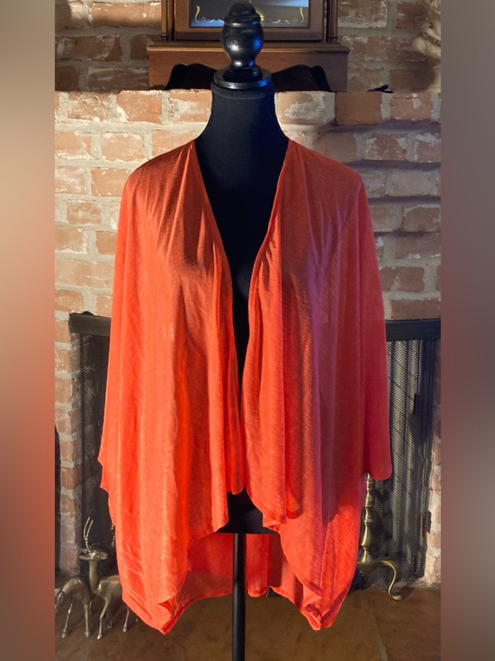 Cejon Orange Open-Front Lightweight Kimono/Swimsuit Cover-Up